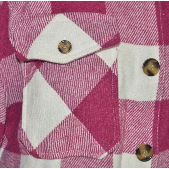 Plum Purple & White Plaid Shacket Jacket Ladies L Pockets Collared Warm Casual - Picture 5 of 12